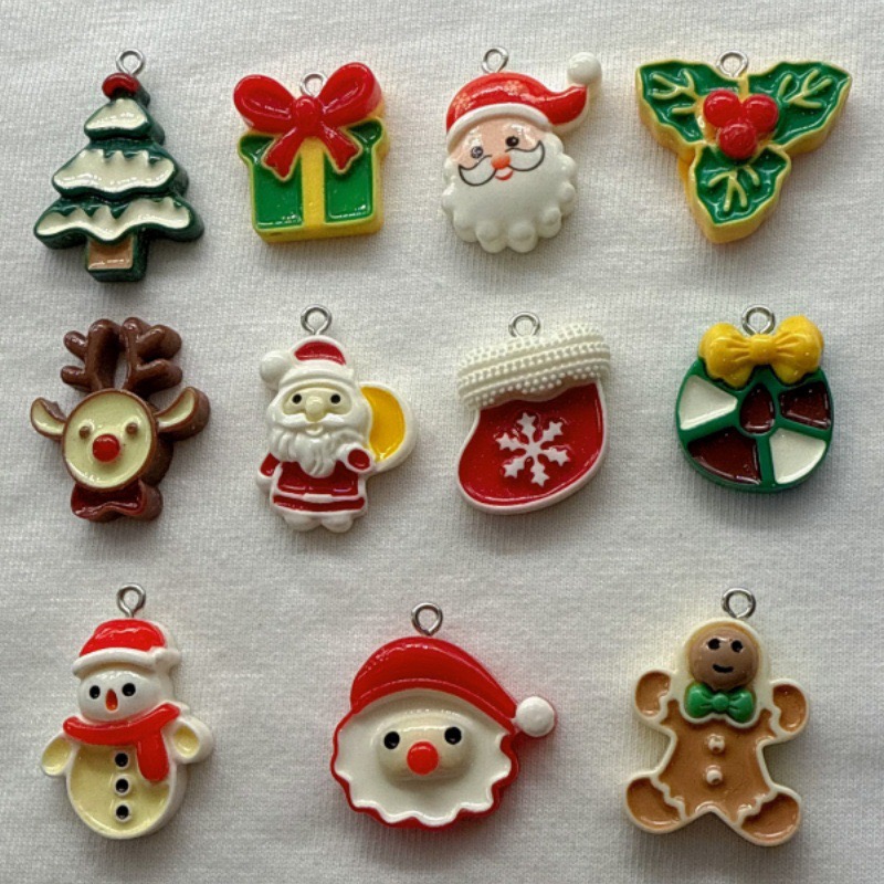 Resin - 10 Stück Weihnachts-Cartoon-Serie Harzanhänger DIY Schmuckzubehör