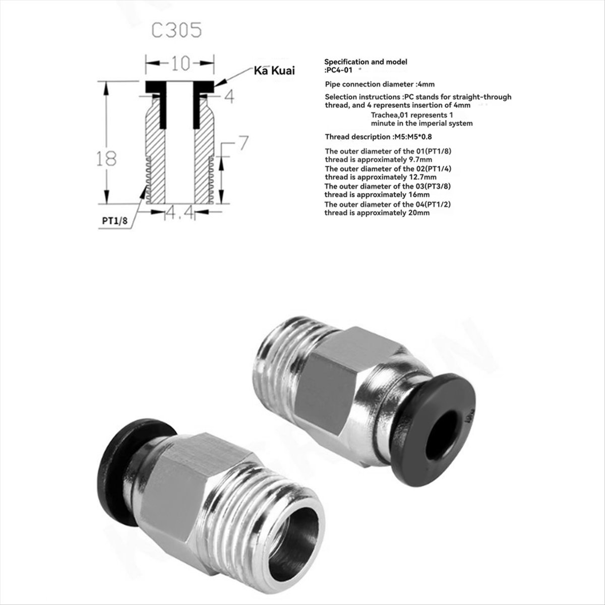 【A60I】 PC4-M10 Steckverbinder  – Ptfe Tube Bewertung und Preis